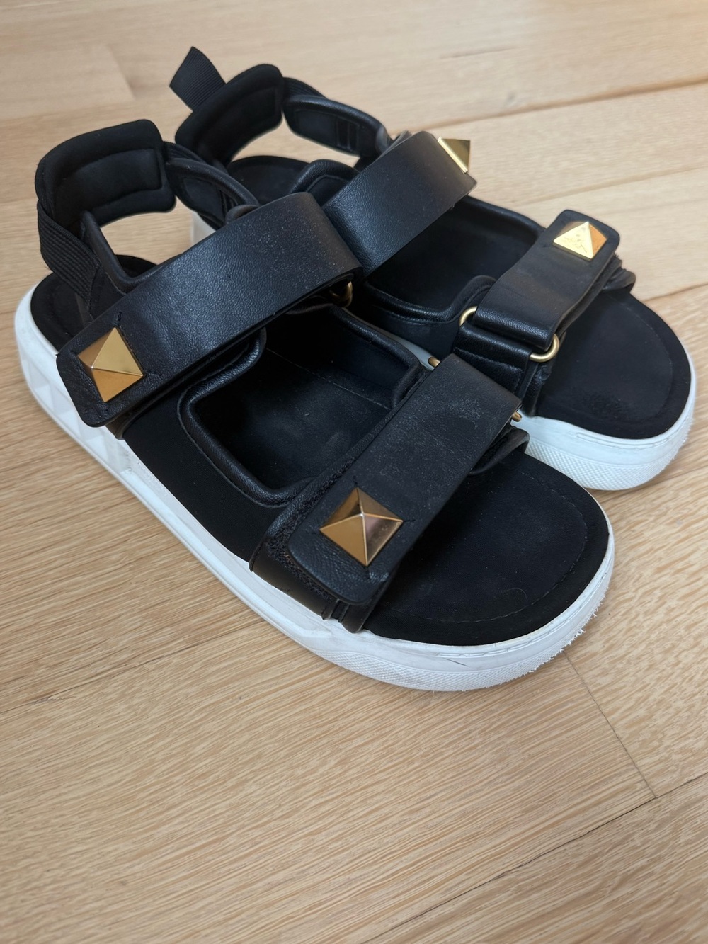 Authentic Valentino Black Sandals with Gold Rockstud for Women, read description